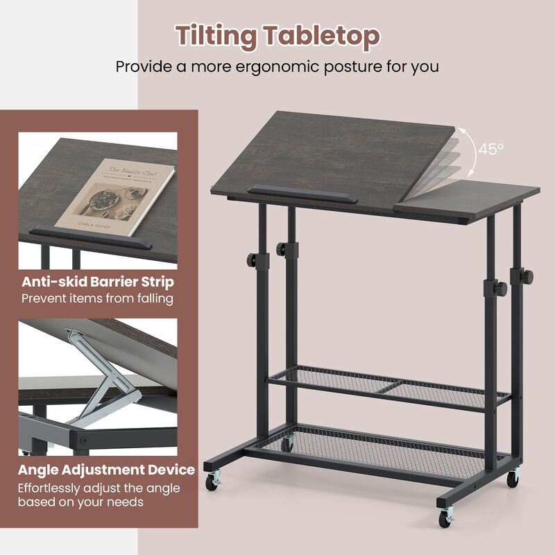 Rolling Standing Desk with Height Adjustment and Tilt Function Tabletop image number 7