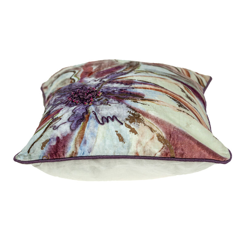 HomeRoots 14" X 20" Pink and Purple Floral Cotton Throw Pillow With Sequins image number 2