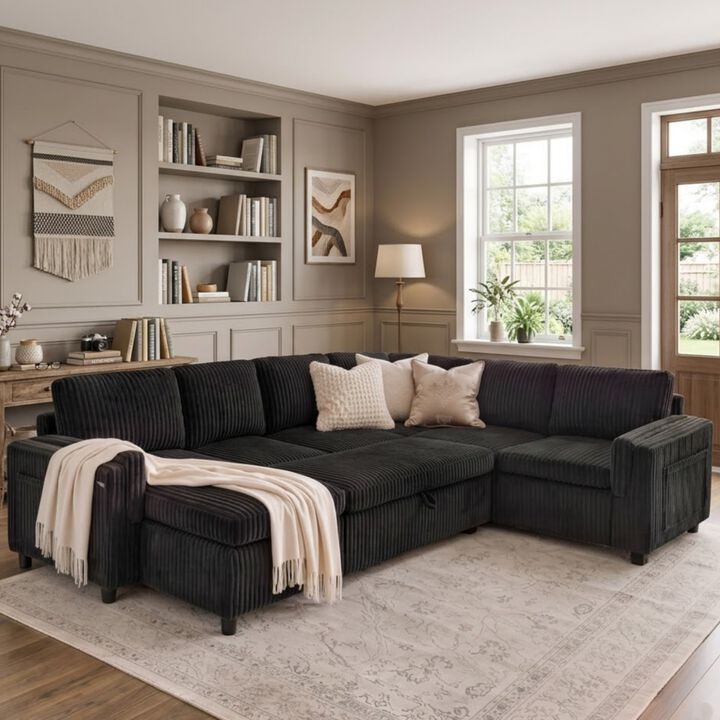111" U-Shaped Convertible Sectional Sofa Bed