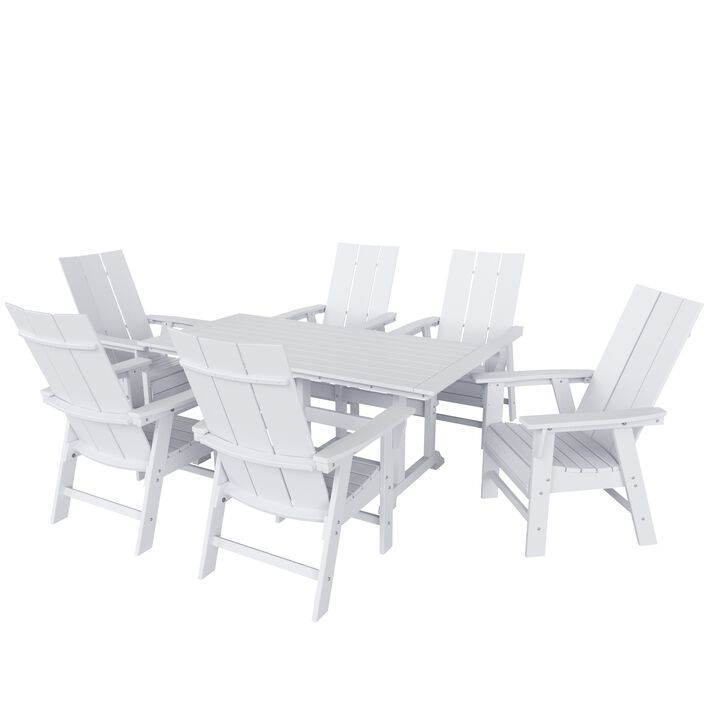 WestinTrends 7 Piece Outdoor Patio Dining Table and Modern Adirondack Armchair Set