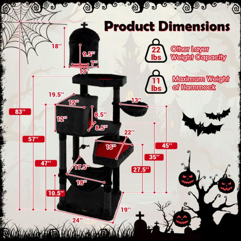 Hivvago Gothic Cat Tree with 2 Cat Condos and Coffin Bed for Indoor Cats