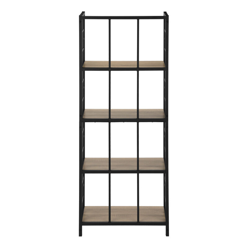 Monarch Specialties I 3616 Bookshelf, Bookcase, Etagere, 4 Tier, 62"H, Office, Bedroom, Metal, Laminate, Brown, Black, Contemporary, Modern image number 6
