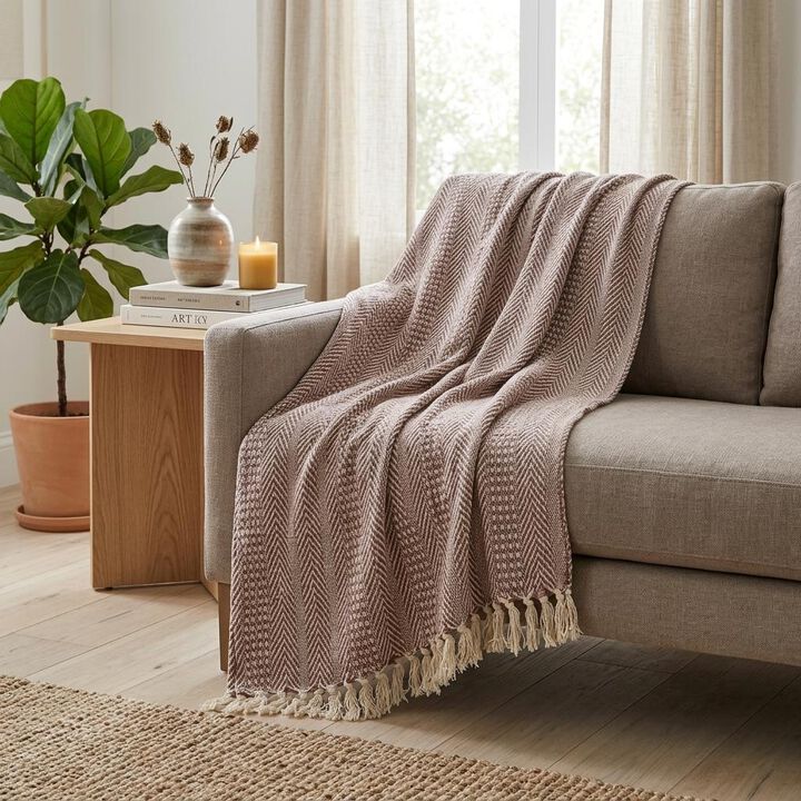 HomeRoots Brown and Beige Woven Herringbone Handloomed Throw