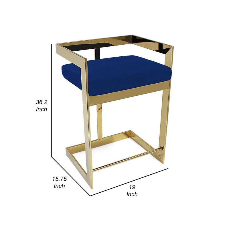 Dok 26 Inch Counter Height Stool, Blue, Cantilever, Gold Stainless Steel