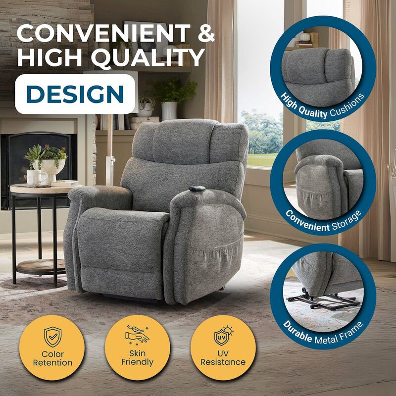 Power Lift Recliner Chair for Elderly - Electric Powered Recliner with Zero Gravity, 360 lbs Capacity, Extended Leg Support, USB, Supportive Design for Seniors, Dark Gray