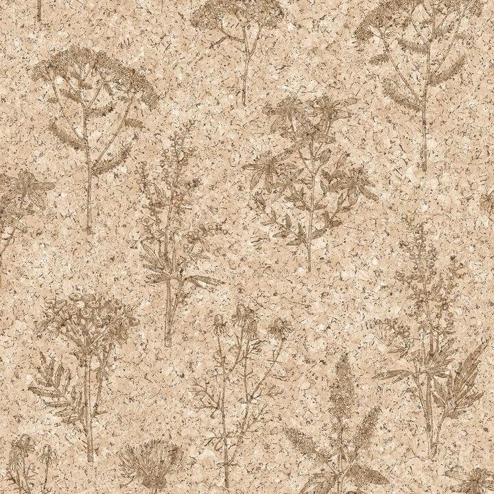Herbarium Hues Herbs and Grass on Cork Texture Wallpaper