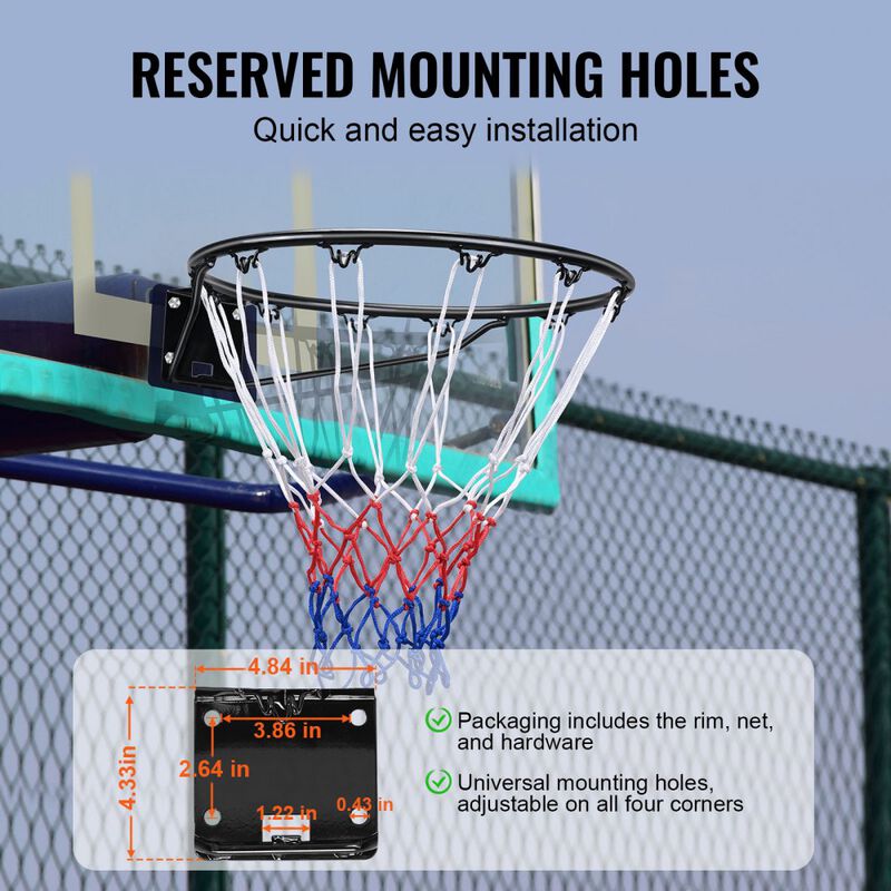 Wall Mounted Basketball Rim with Net, Heavy Duty Double Spring Hoop for Indoor Outdoor Play-Black image number 7