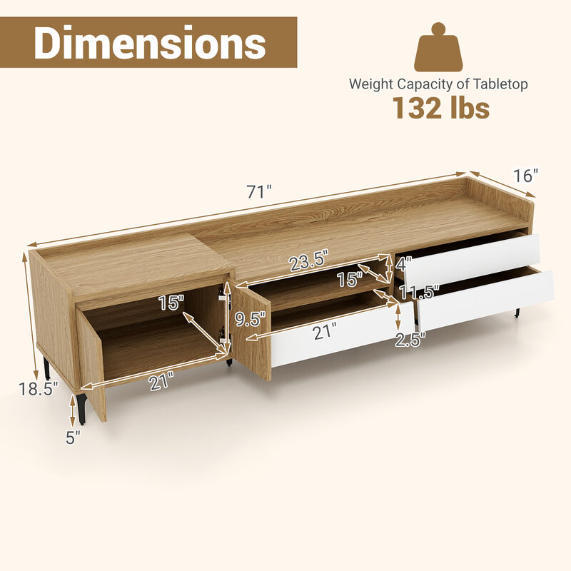Modern TV Stand with Storage Cabinet, Mid Century Entertainment Center-Natural image number 2