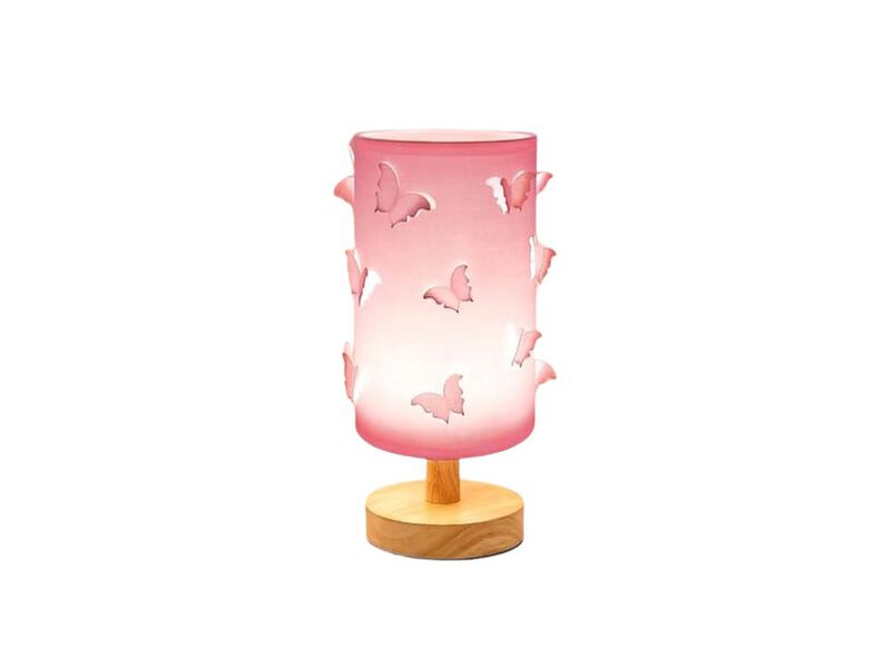 Dimmable 3 Color Princess Wood Butterfly Table Lamp For Living Room Bedroom Pink image number 0