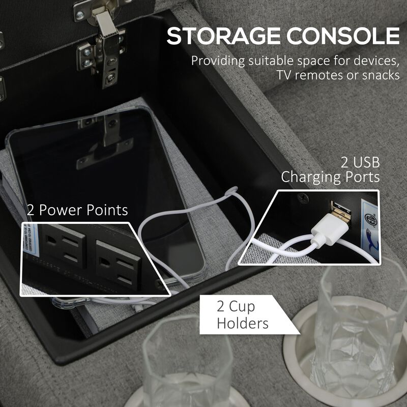 Gray Luxe Lounging: L-Shaped Reclining Sofa with Chaise & USB