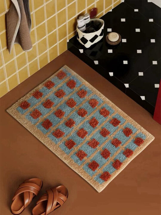 Ultra Soft Retro Whimsica Gridl Bath Rug, Machine-washable, Absorbent Mat