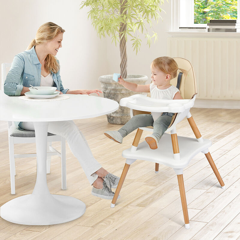 5-in-1 Baby Eat and Grow Convertible Wooden High Chair with Detachable Tray