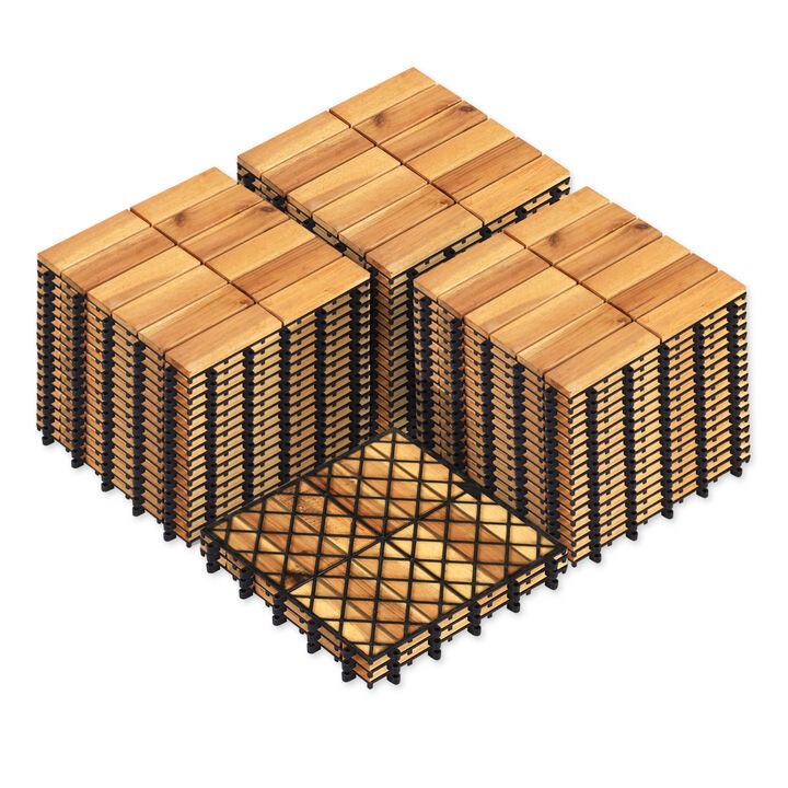 Acacia Wood Interlocking Deck Tiles 54 Piece Set for Outdoor Patio Flooring-Natural