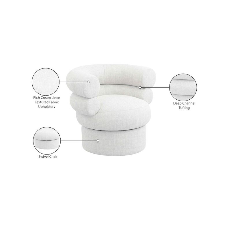 Meridian Furniture Valentina Cream Linen Textured Fabric Accent Swivel Chair
