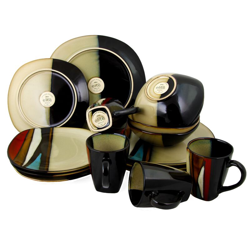 Gibson Elite Althea 16-Piece Stoneware Dinnerware Set, Red image number 3
