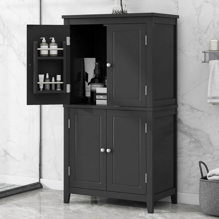 Whisen Elegant Bathroom Floor Storage Cabinet, Freestanding Cabinet with 4 Doors and Adjustable Shelf