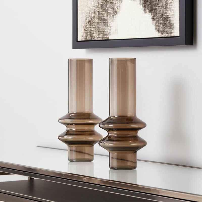 HomeRoots Set of Two Translucent Taupe Glass Cylinder Table Vases image number 1