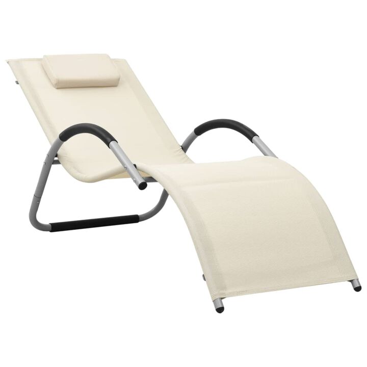 vidaXL Sun Lounger for Patio and Beach Use - Weather-Resistant Textilene in Cream and Gray, Sturdy Aluminum & Powder-Coated Steel Frame, Equipped with Pillow