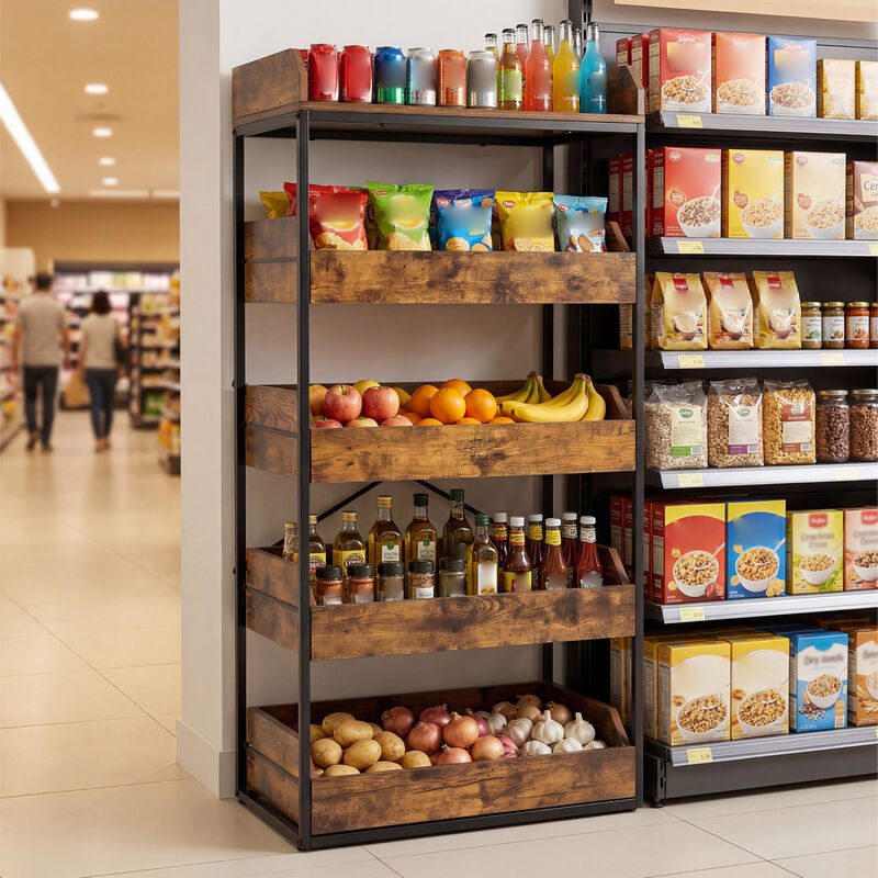 Multi Layer 5 Tier Storage Rack with 4 Sliding Drawers and Adjustable Feet for Pantry Use image number 1