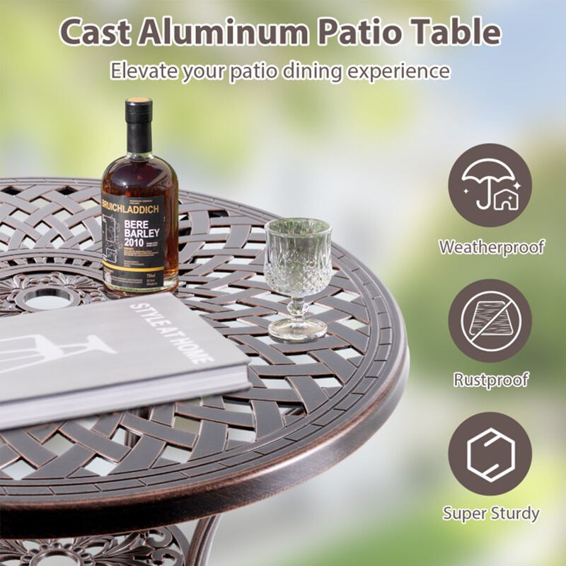 31" Round Cast Aluminum Patio Bar Table with 2" Umbrella Hole image number 4
