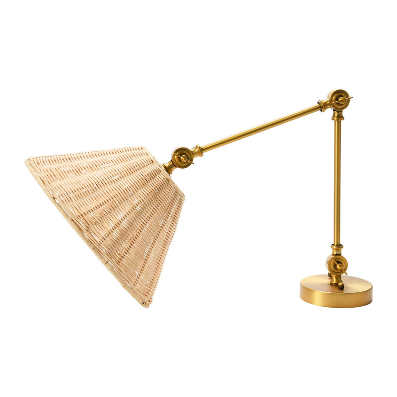 Coastal Adjustable Wall Sconce with Neutral Beige Rattan Shades, Antique Metal Brass Finish image number 4