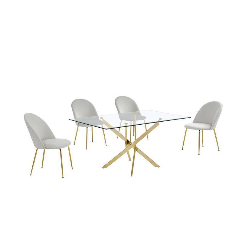 Best Quality Furniture 5 piece dining set- Rectangular dining table with 4 Cream side chairs