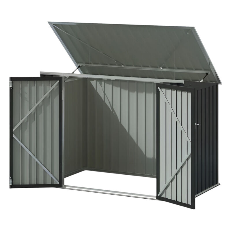 Outdoor Galvanized Steel Garbage Trash Can Storage Shed for Yard Organization
