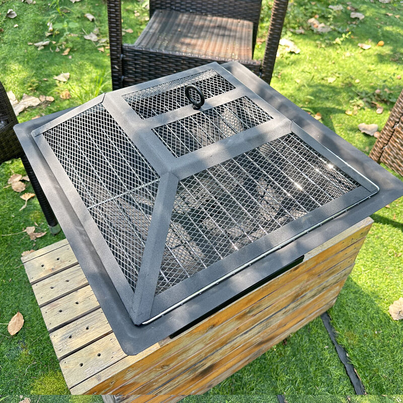 Garden Fire Pit & BBQ Grill &ndash; Portable Square Outdoor Heater with Wood Stove image number 9