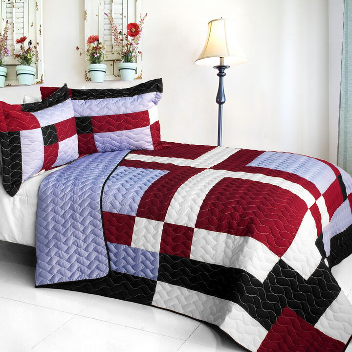 3 Piece Queen Patchwork Quilt Set Vermicelli Quilted Cozy Decorative Bedspread Set