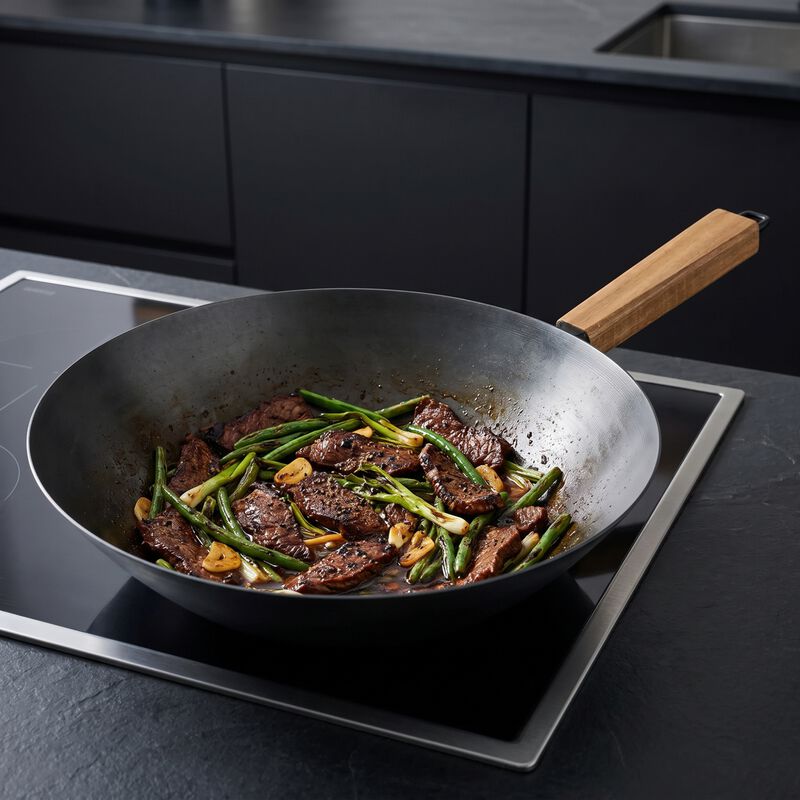 Alva Forest Naturally Nonstick Carbon Steel Frying Pan 4-Piece Set - Acacia Wood Handle, Pre-Seasoned and Made w/o PFAS, PFOA & PTFE - Induction and All Stovetop Compatible with Even Heat Distribution image number 4