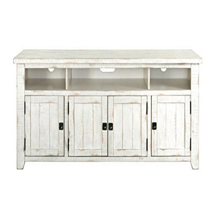 Wooden TV Stand With 3 Shelves and Cabinets, White-Benzara