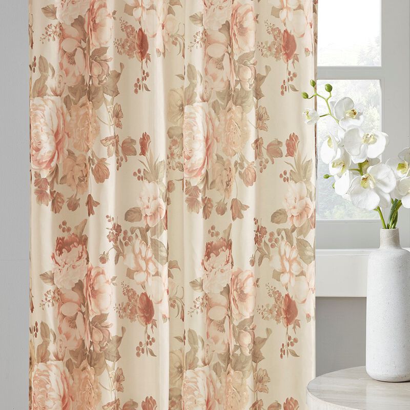 Gracie Mills Caelum Mauve Floral Print Rod Pocket and Back Tab Voile Sheer Curtain