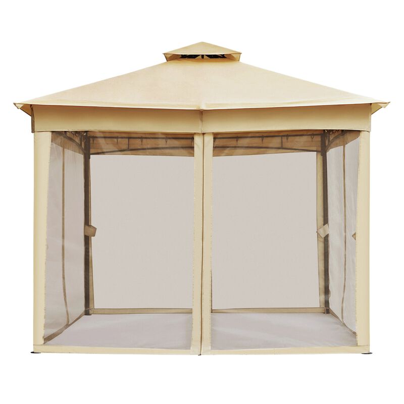 10'x10' Outdoor Gazebo with Double Roof, Mosquito Netting for Backyard & Garden