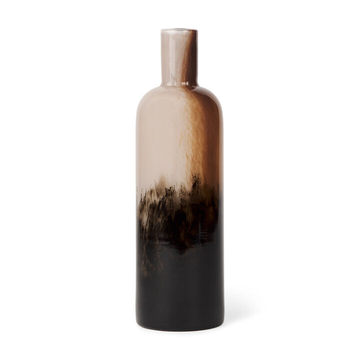 HomeRoots 11" Amber Cream And Dark Brown Abstract Glass Table Vase