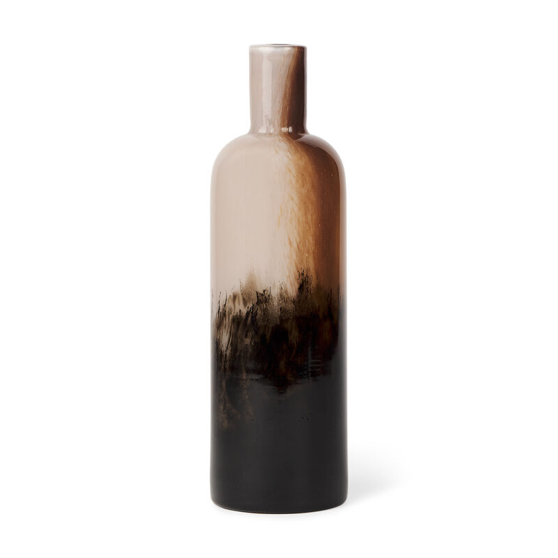 HomeRoots 11" Amber Cream And Dark Brown Abstract Glass Table Vase image number 0