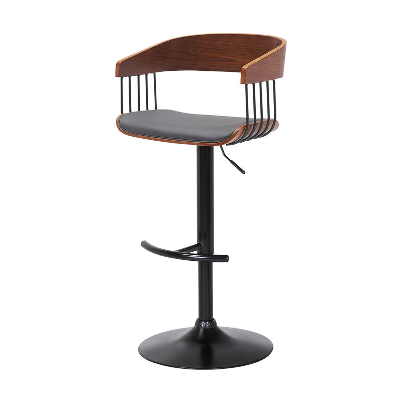 HomeRoots Faux Leather and Metal Adjustable Bar Stool with Full Back image number 4