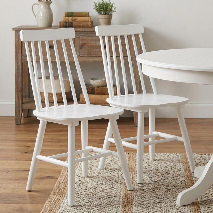 HomeRoots Set of Two White Solid Wood Windsor Back Dining Side Chairs