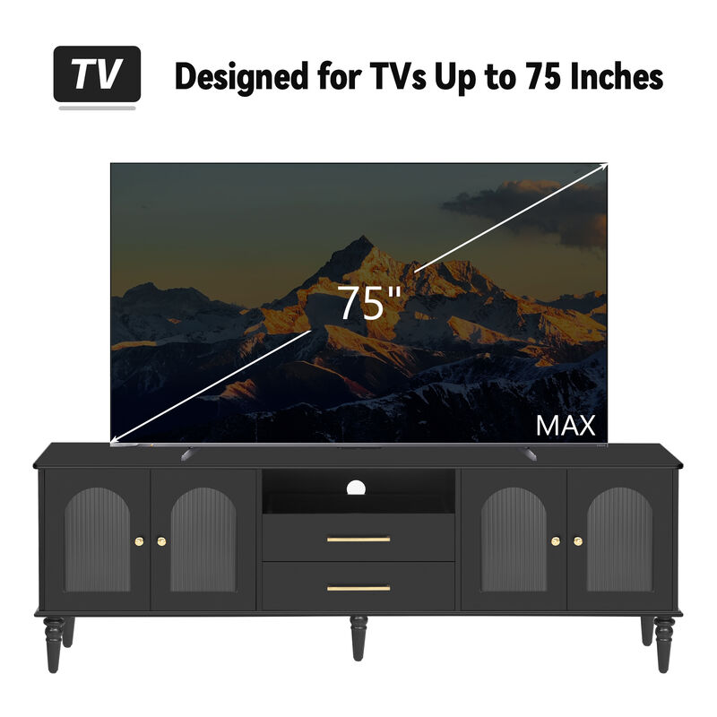 TATEUS Glass Door TV Stand image number 3