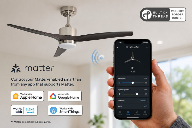 ENLIGHT 52" Smart DC Ceiling Fan with Light, Matter Smart Home Integration, CCT and Dimmable LED, 3 Blades, Indoor Rated image number 2