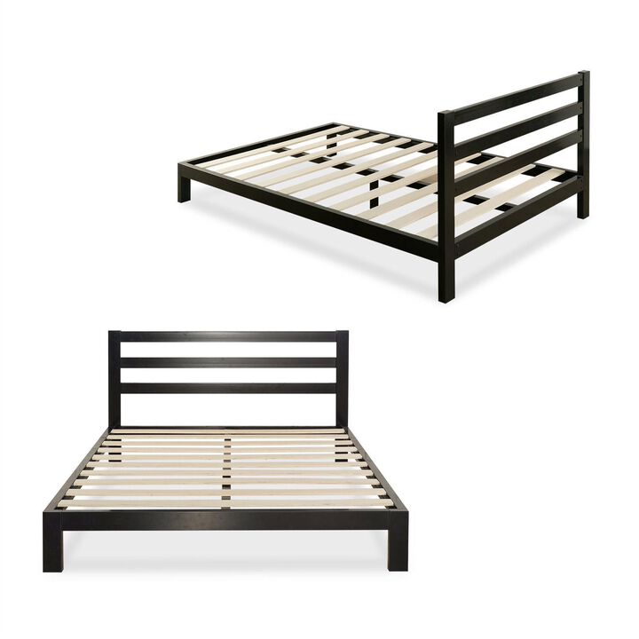 QuikFurn Twin size Modern Metal Platform Bed Frame with Headboard And Wood Support Slats