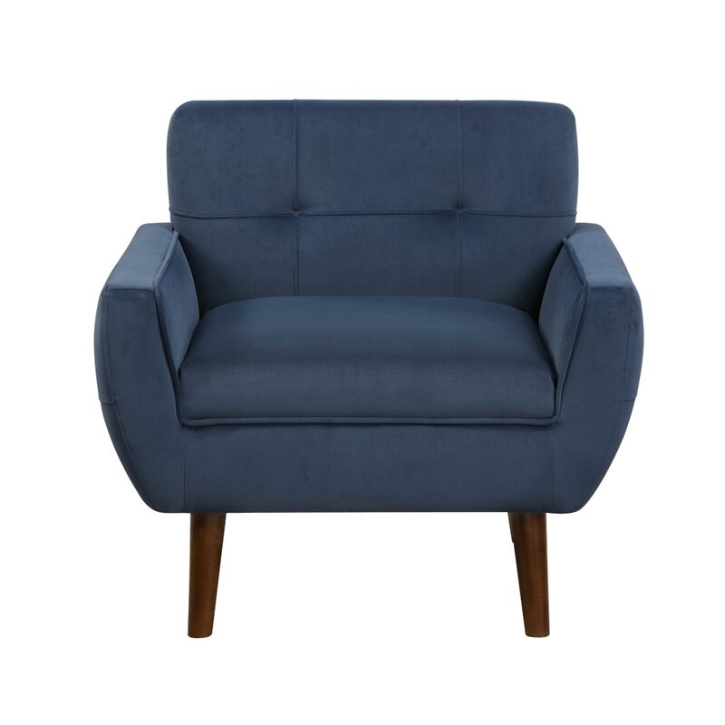 Roa Accent Armchair, Navy Blue Velvet, Tufted Back w Tapered Legs