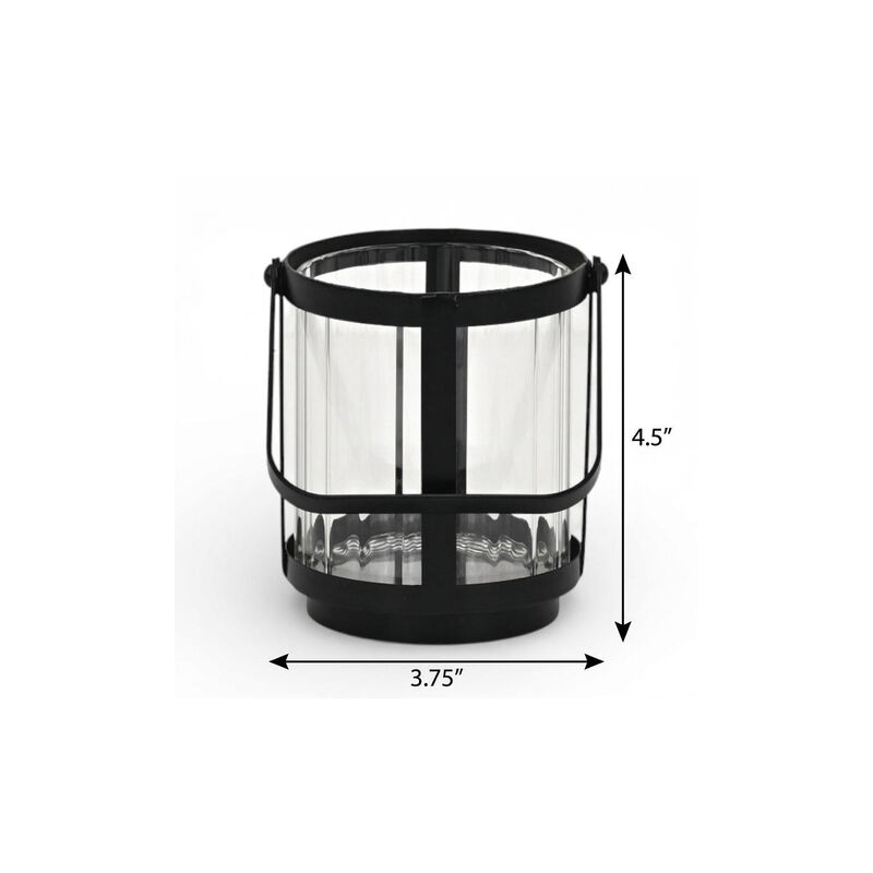 HomeRoots 5" Clear And Black Glass And Metal Tabletop Lantern Candle Holder image number 6