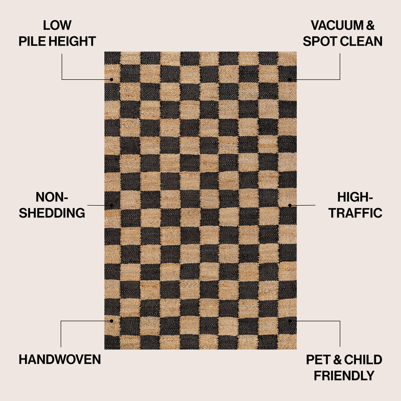 Theo Modern Farmhouse Woven Jute Checkerboard Area Rug
