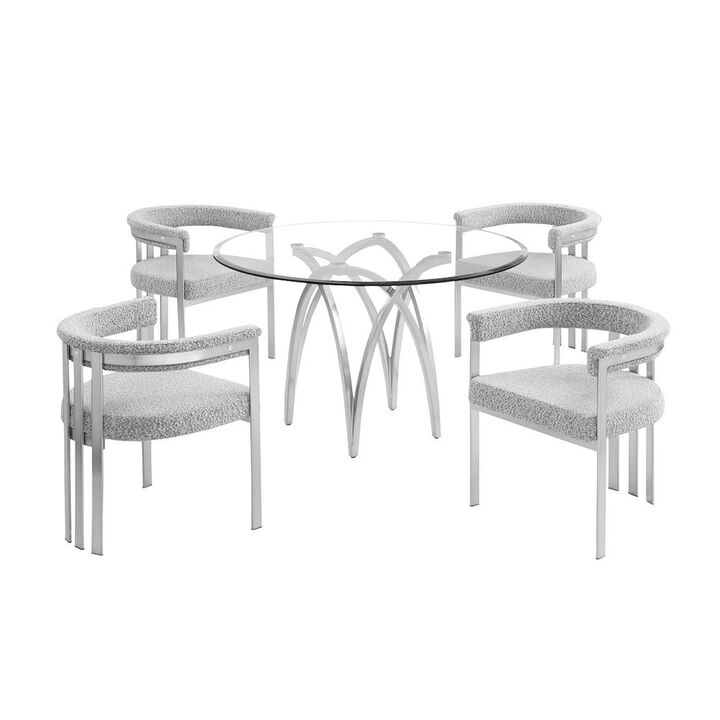Best Quality Furniture 5Pc Round 48X48 Dining Set With 4 Rich Gray Boucle Chairs