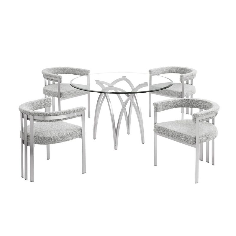 Best Quality Furniture 5Pc Round 48X48 Dining Set With 4 Rich Gray Boucle Chairs