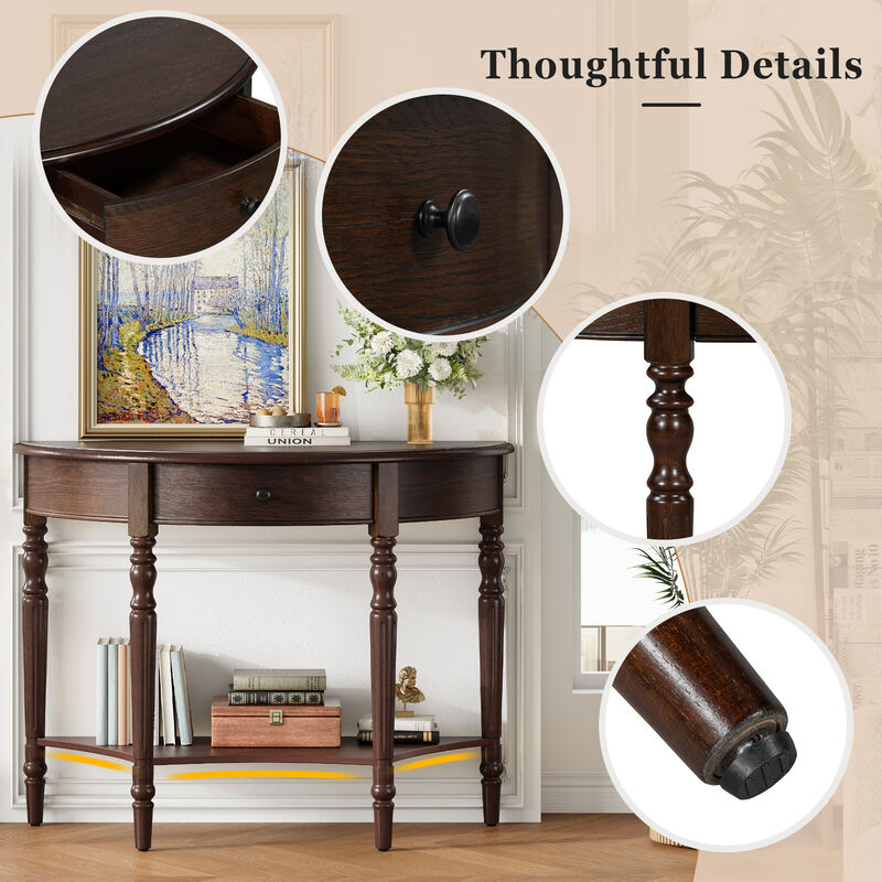 Merax Space-Saving Half-Moon Entryway Table with Storage Drawer & Lower Shelf image number 7