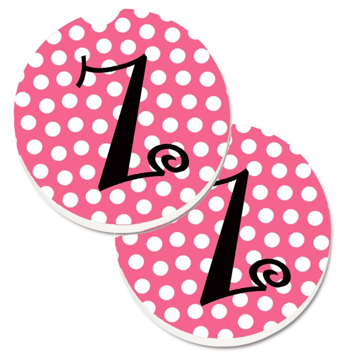 Caroline's Treasures Letter Z Monogram - Pink black Polka Dots Set of 2 Cup Holder Car Coasters CJ1001-ZCARC, 2.56, Multicolor