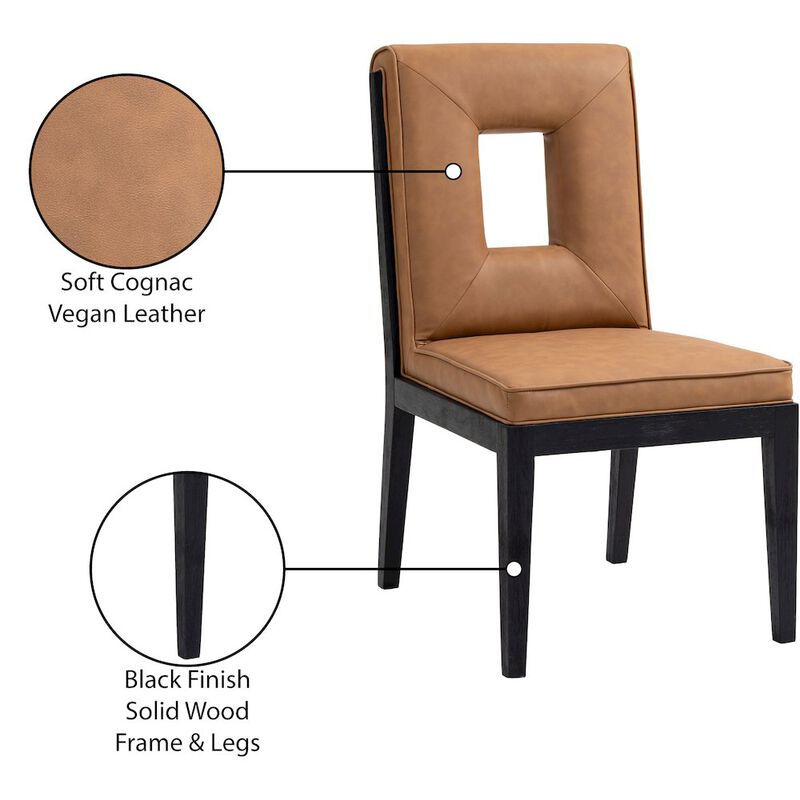Meridian Furniture Gwendolyn Cognac Vegan Leather Dining Side Chair, Set of 2
