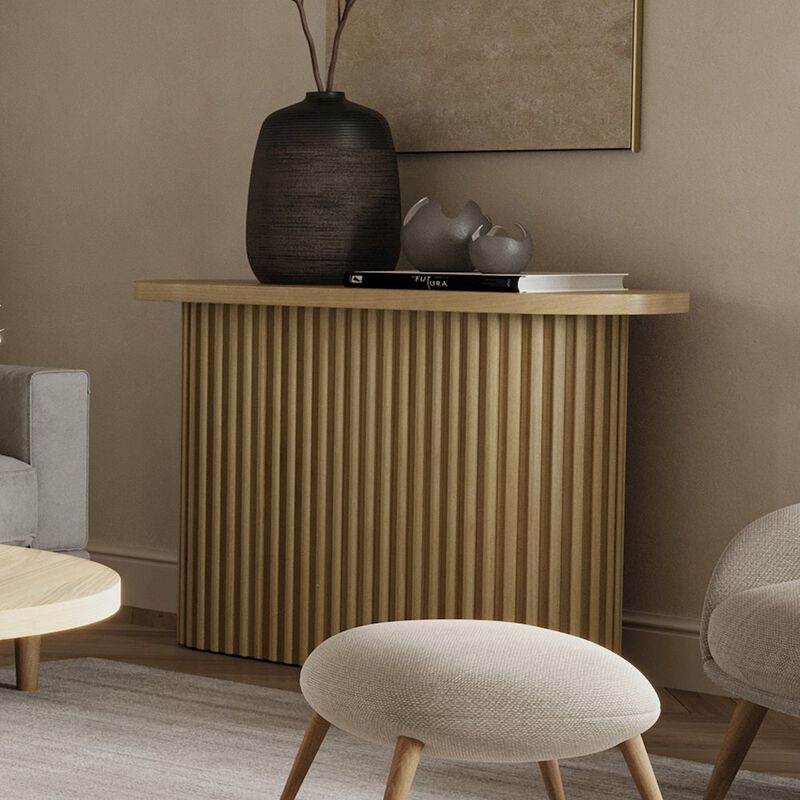 Jofran Auden Oval Mid-Century Modern Fluted Pedestal Base Sofa Console Table