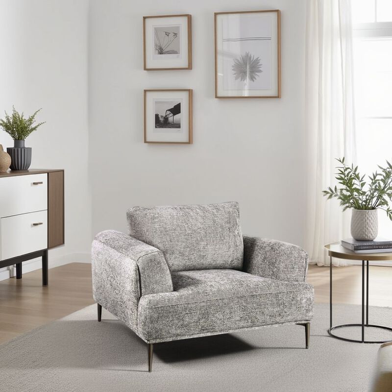 Batty Accent Club Chair, Gray Chenille Attached Adjustable Back Pillow - Benzara